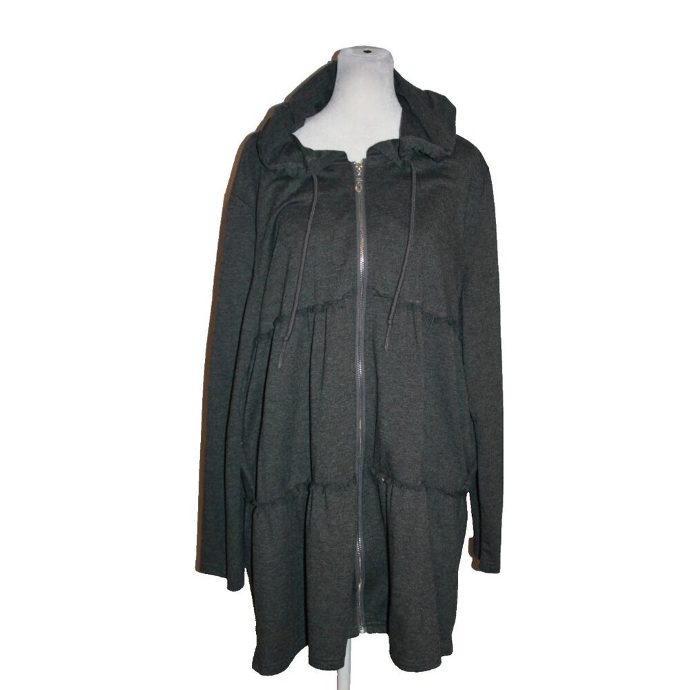 Grace Karin Hoodie Jacket Zip Front Ruffle Long Length Size XL Charcoal Gray